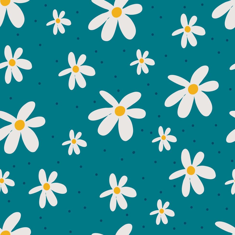 joli motif harmonieux de fleurs et de taches rondes. imprimé floral amusant. fond floral avec de petites fleurs blanches dispersées et des points. imprimé girly simple. pour les imprimés de design et de mode vecteur