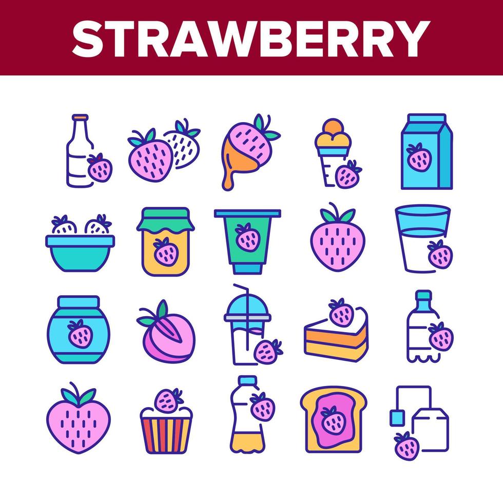 vecteur de jeu d'icônes de collection de fruits savoureux aux fraises