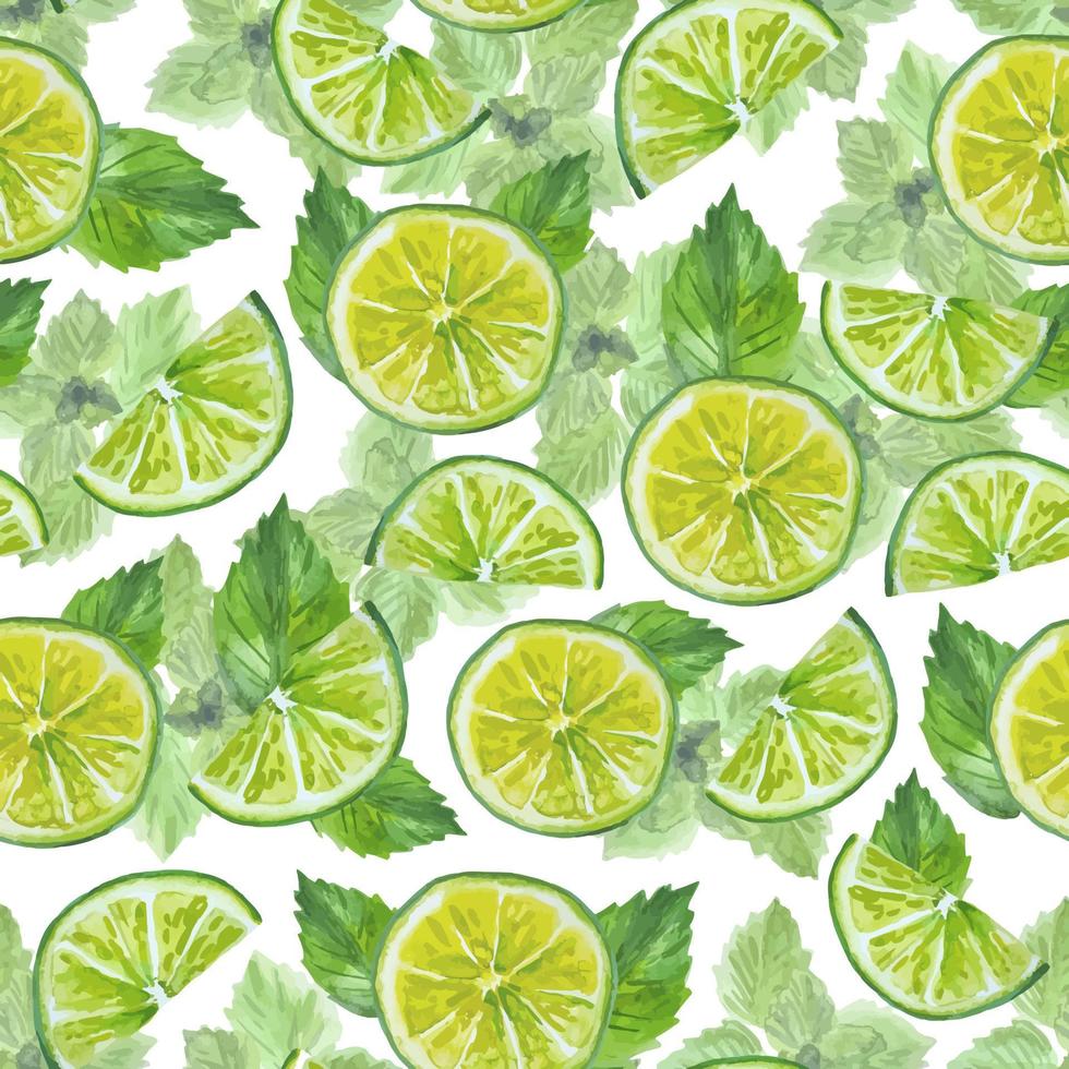 aquarelle dessinée à la main motif harmonieux de citron vert frais et de menthe pour le textile, les étuis de téléphone, la décoration vecteur