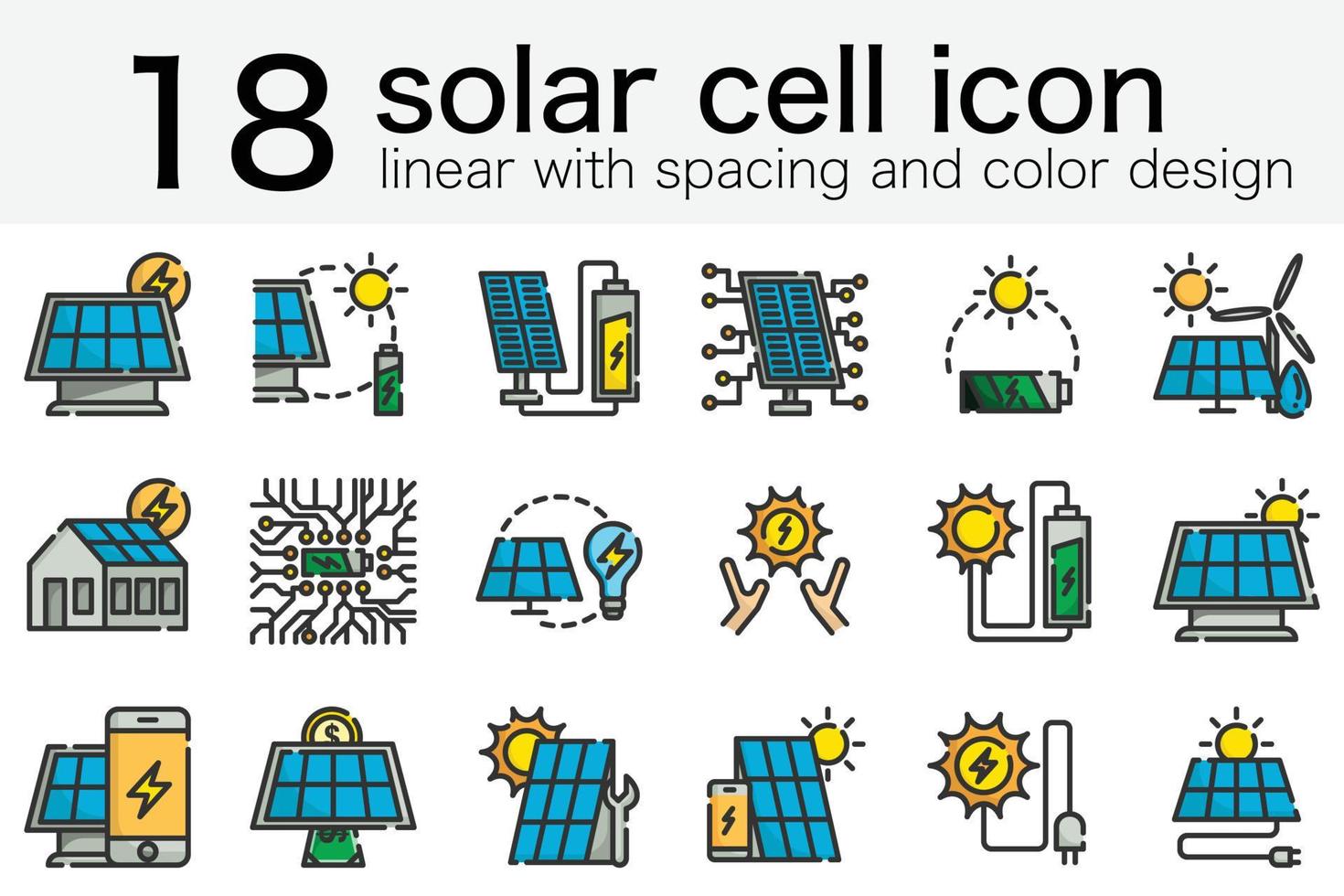 ensemble d'icônes photovoltaïques de panneaux de cellules solaires en linéaire minimal avec un design d'espace vecteur