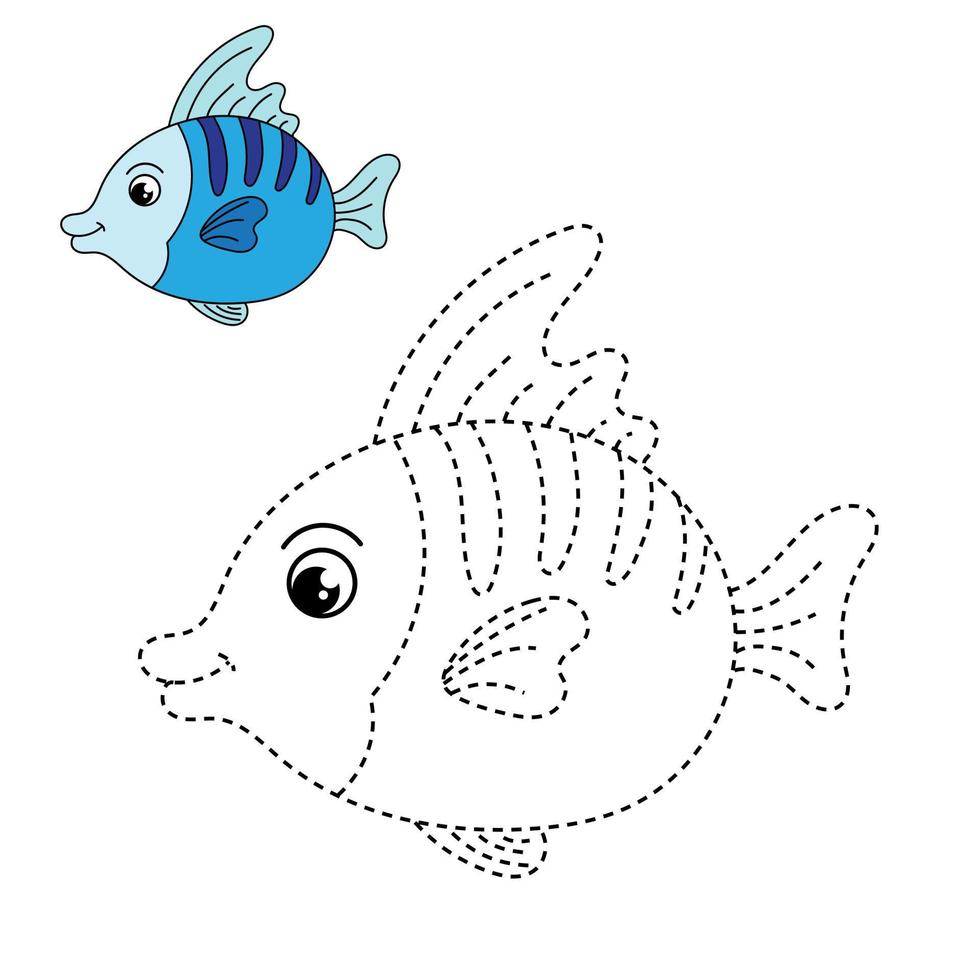 trace et couleur pour les enfants, vecteur de poisson