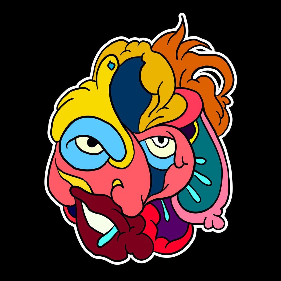 illustration de vecteur de dessin animé coloré doodle autocollant. tête, masque, mal, fantôme et monstre pour mascotte de logo