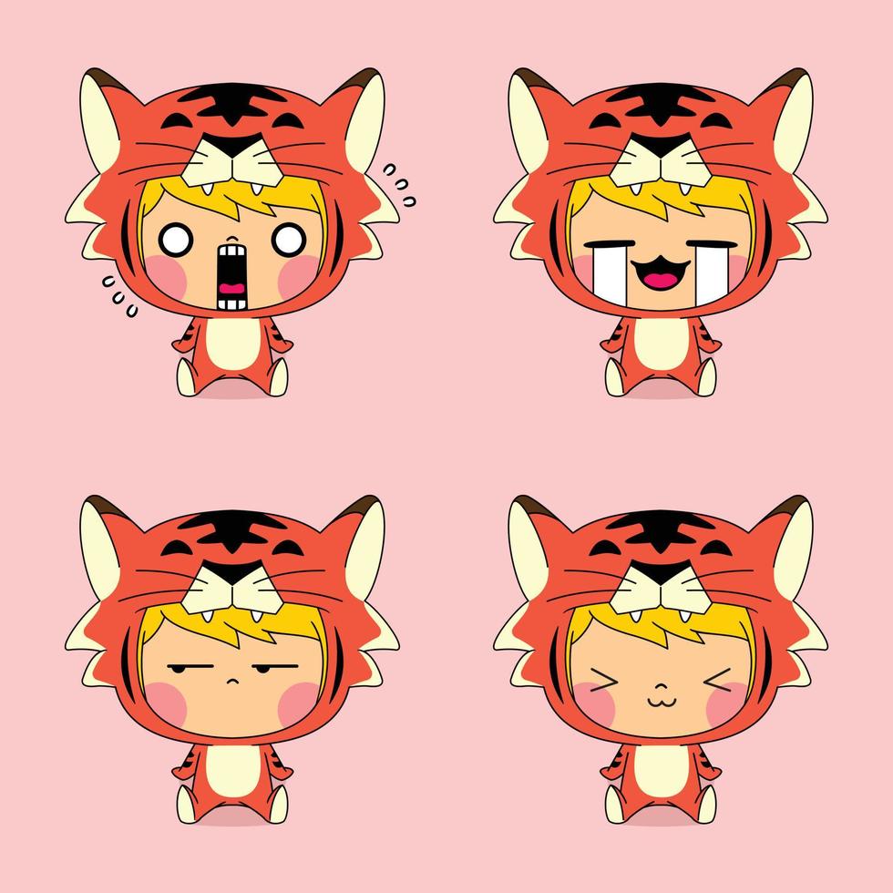 illustration vectorielle d'emoji tigre mignon vecteur