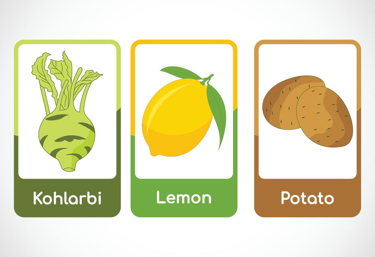 flashcards de légumes pour les enfants. cartes éducatives pour le préscolaire. illustration vectorielle imprimable vecteur