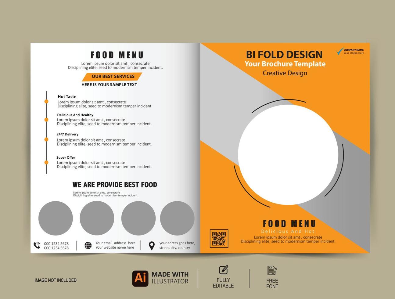 modèle de brochure de menu alimentaire à deux volets avec dessin vectoriel