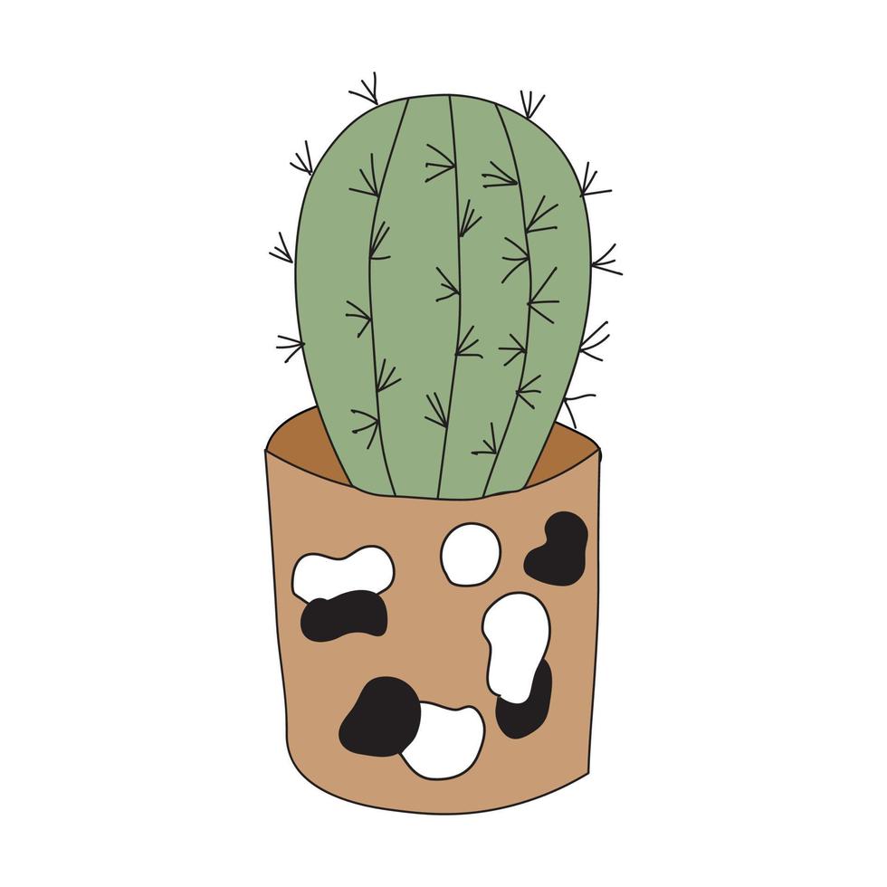 cactus de plante d'intérieur dans un pot en argile. mignon vecteur doodle illustration de plante d'intérieur