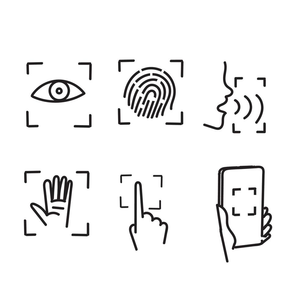 ensemble de doodle dessinés à la main de vecteur d'illustration biométrique connexe