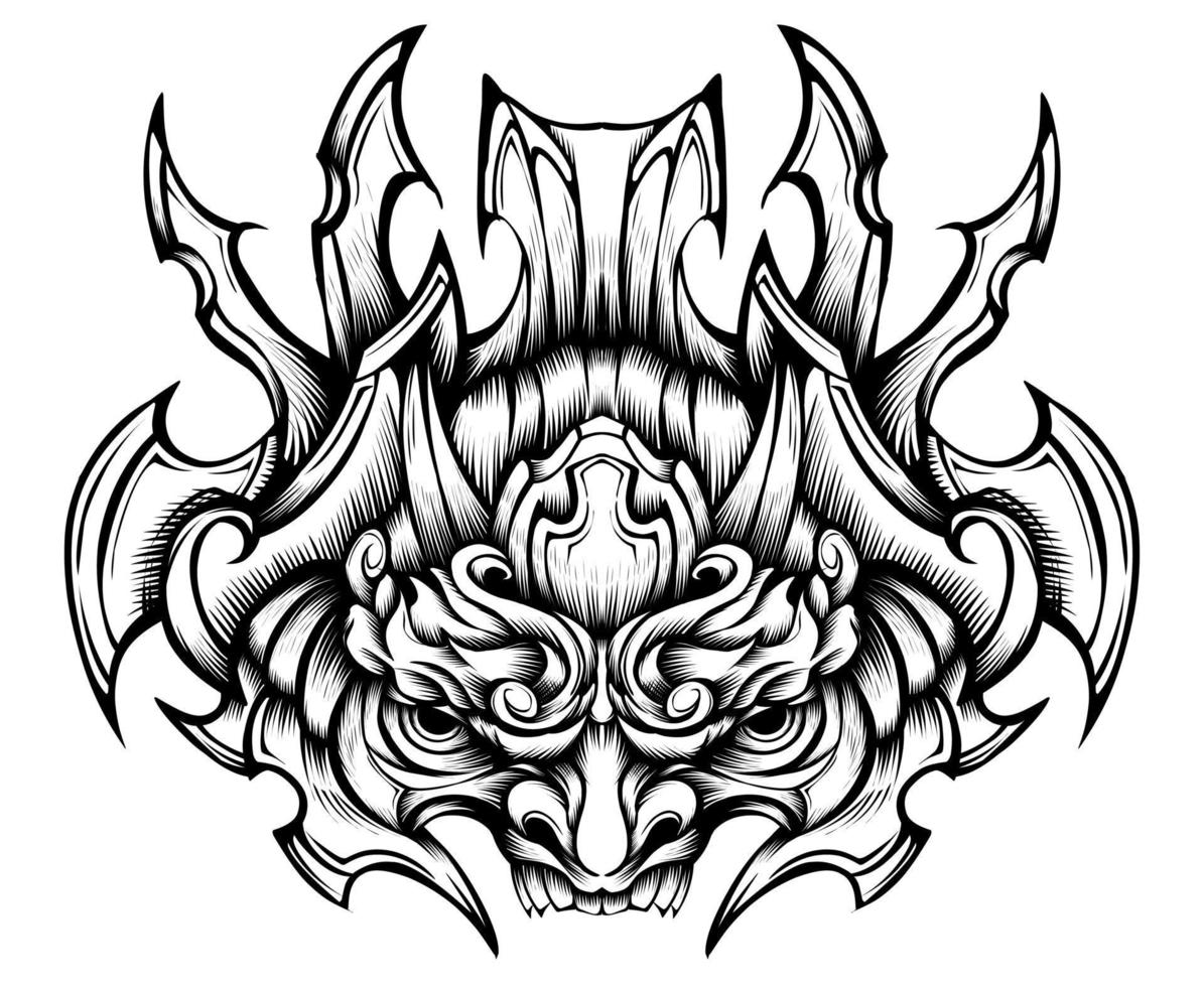 illustration de tatouage tribal masque oni dessiné à la main vecteur