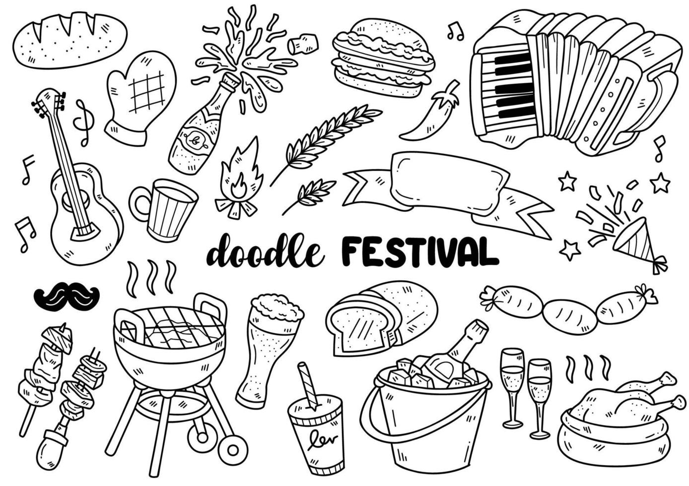 oktoberfest doodle objets illustration vectorielle pour bannière vecteur