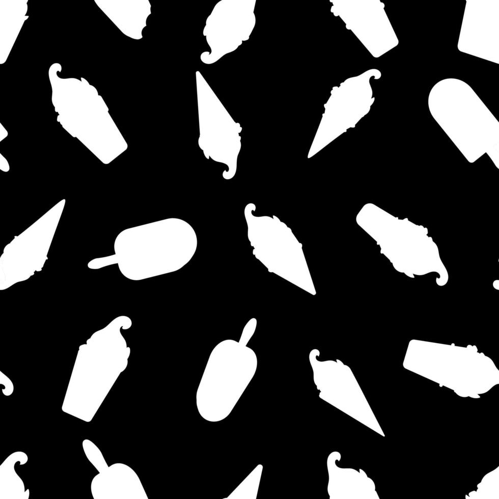 motif de silhouette de crème glacée, motif sans couture sur fond noir. illustration de la conception de vecteur. illustration vectorielle. vecteur