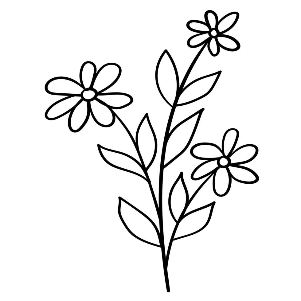 branche de fleur de doodle, bourgeon mignon et inhabituel, peut être utilisé pour décorer des cartes postales, des cartes de visite ou comme élément de design vecteur