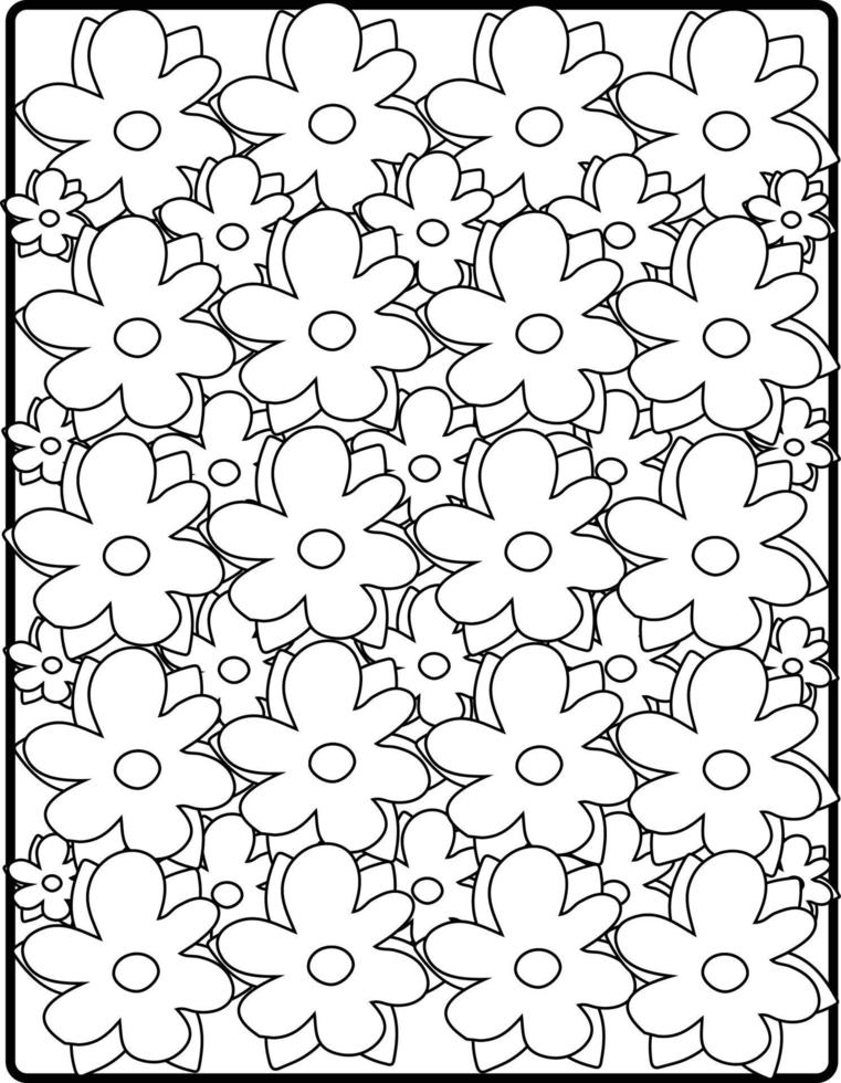 vecteur, seamless, monochrome, modèle floral, main, dessiné, floral, texture, décoratif, fleurs, coloration, page vecteur