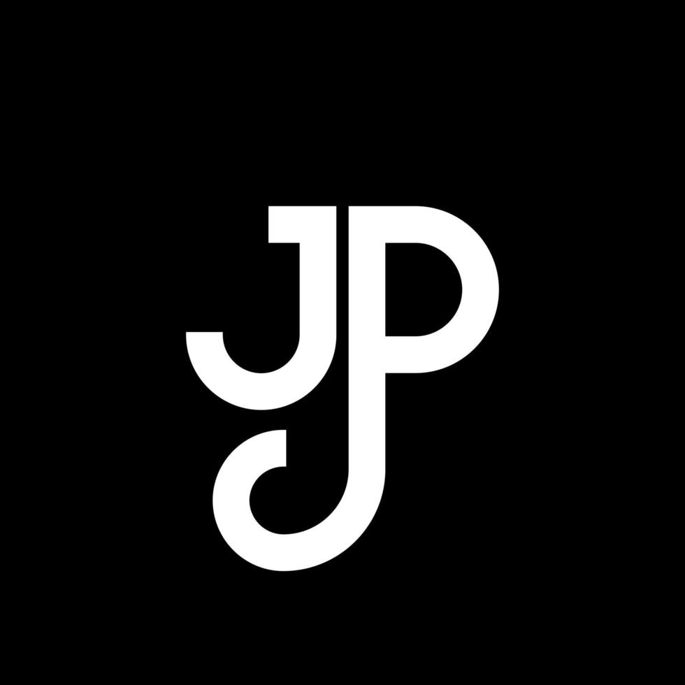 création de logo de lettre jp sur fond noir. concept de logo de lettre initiales créatives jp. conception de lettre jp. jp conception de lettre blanche sur fond noir. jp, jp logo vecteur