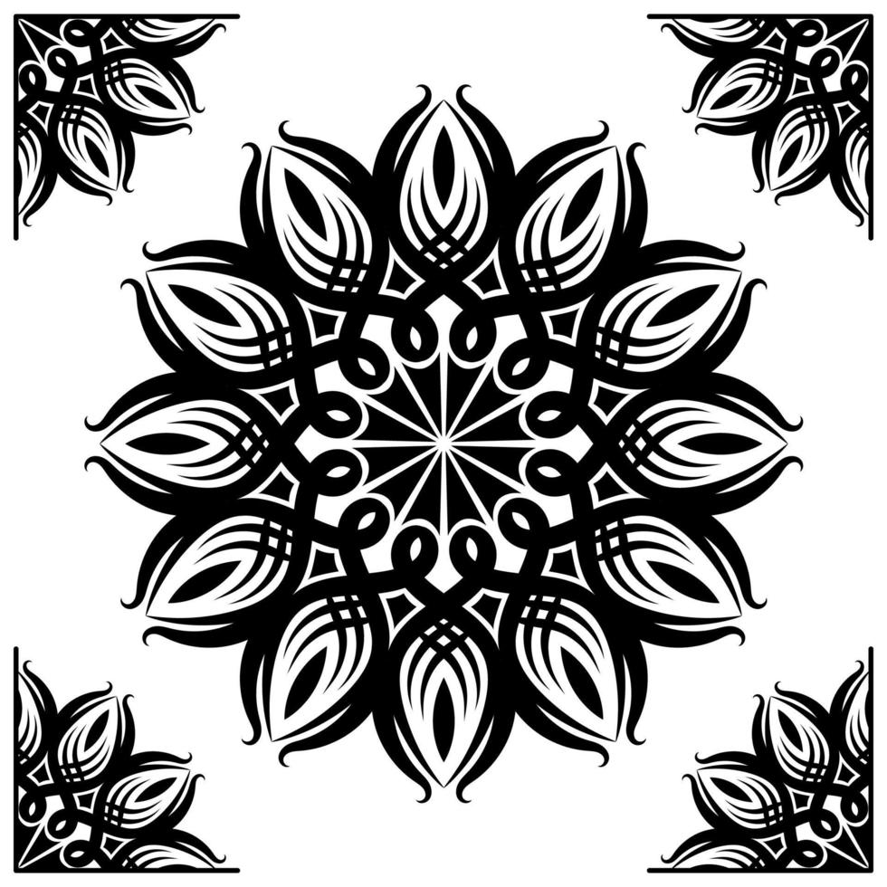 ornement de mandala, noir et blanc, décoration ronde, avec cadre classique vecteur
