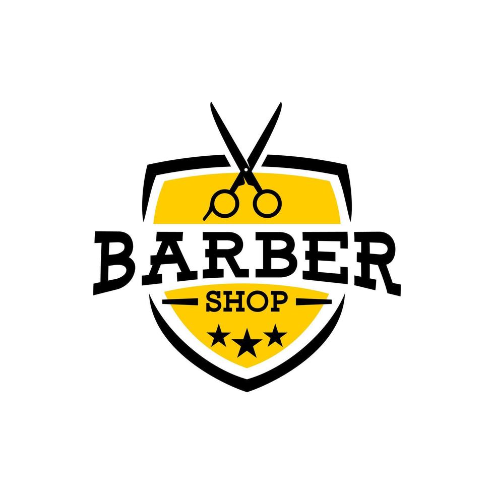 illustration d'un ciseaux et d'un bouclier pour un logo de salon de coiffure. vecteur