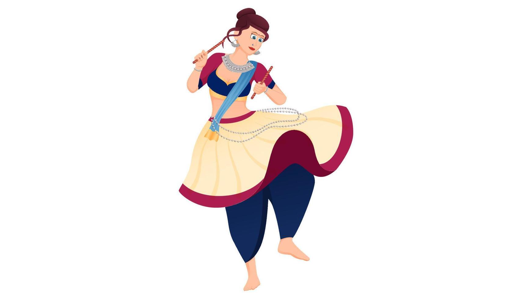 fille dandiya habillée de façon traditionnelle, vecteur de fille dandiya, navratri heureux.