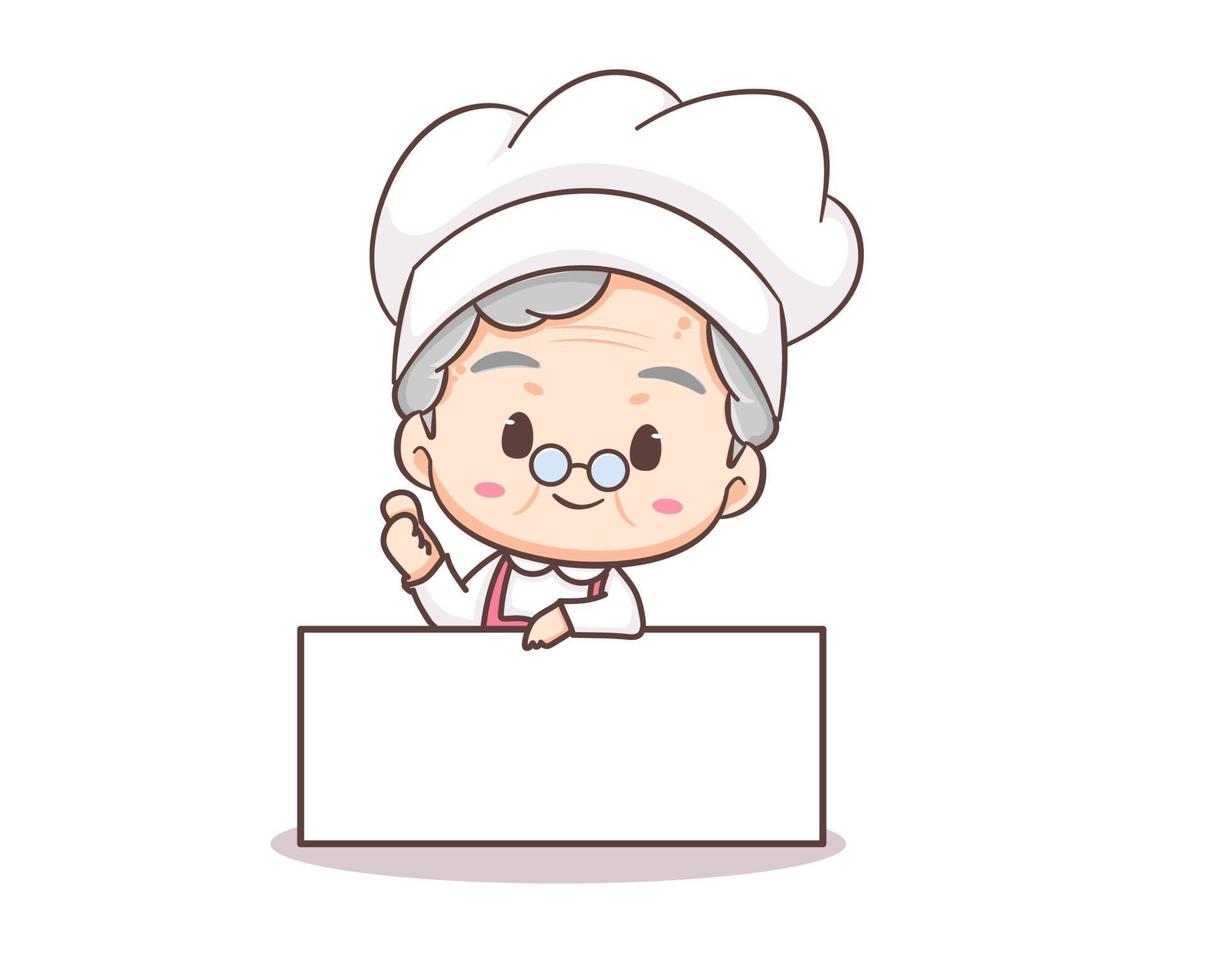 dessin animé mignon de chef de grand-mère. art vectoriel du logo de cuisine de grand-mère. concept d'icône de nourriture de personnes. restaurant et logo culinaire fait maison
