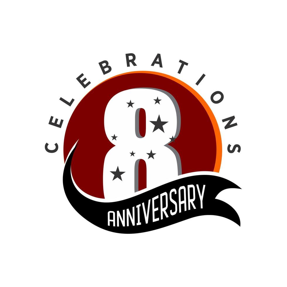 Logo d'anniversaire de 8 ans, emblèmes d'anniversaire 8 dans la conception de modèle de concept d'anniversaire vecteur