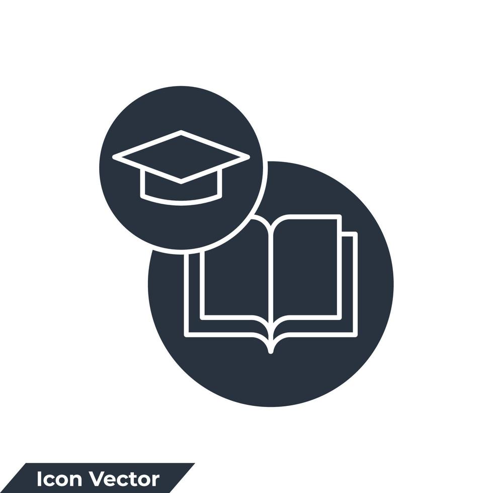 livre avec graduation cap icône logo illustration vectorielle. modèle de symbole universitaire universitaire pour la collection de conception graphique et web vecteur