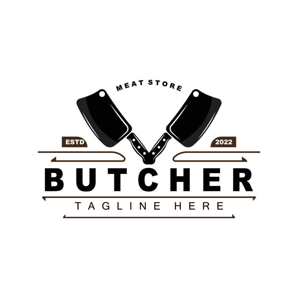 création de logo de boucher, modèle vectoriel d'outil de coupe de couteau, illustration de marque de produit