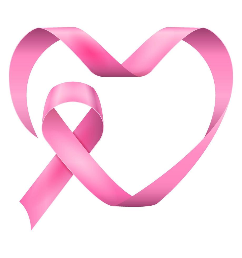 ruban brillant en soie rose à l'appui de l'illustration vectorielle de la maladie du cancer du sein isolée sur fond blanc vecteur