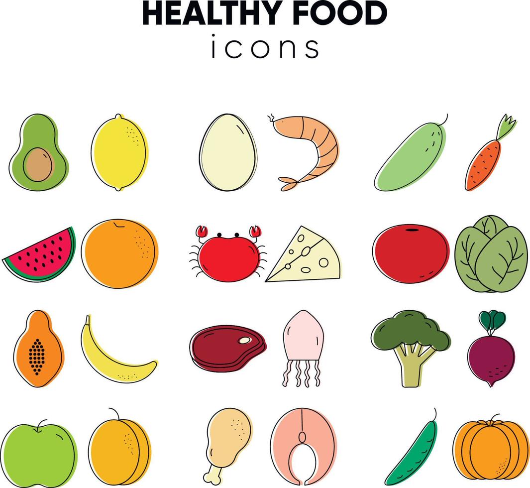 icônes d'aliments sains vecteur