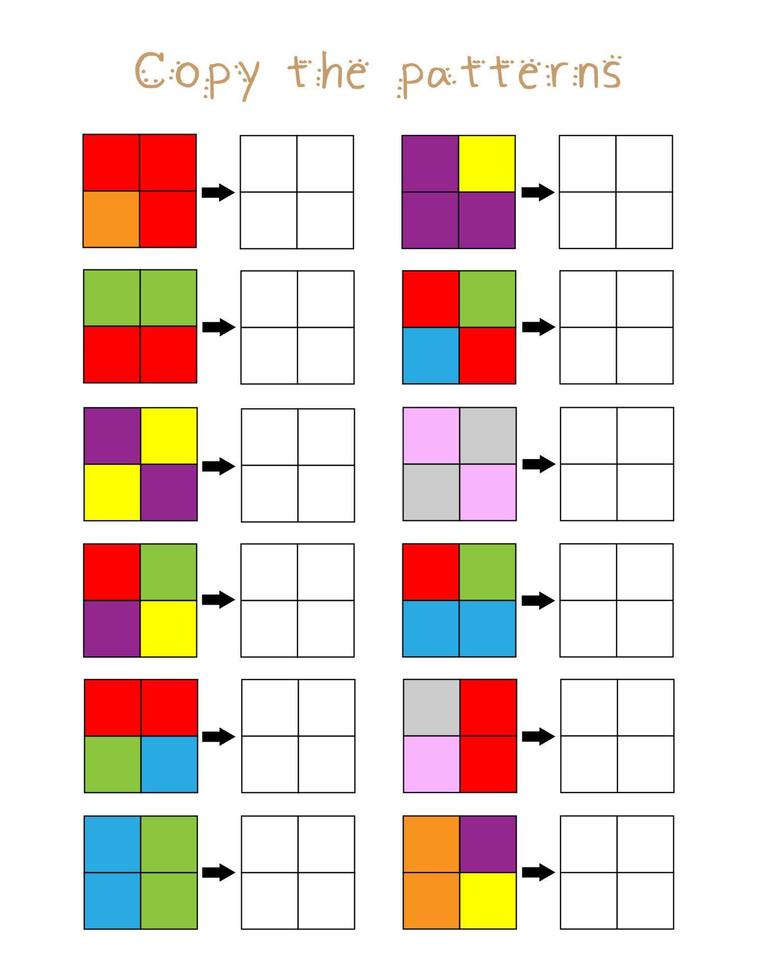 modèles pour la feuille de travail des enfants. jeu éducatif et logique pour les enfants. motifs de couleurs. exercice d'attention pour les enfants d'âge préscolaire et de maternelle vecteur