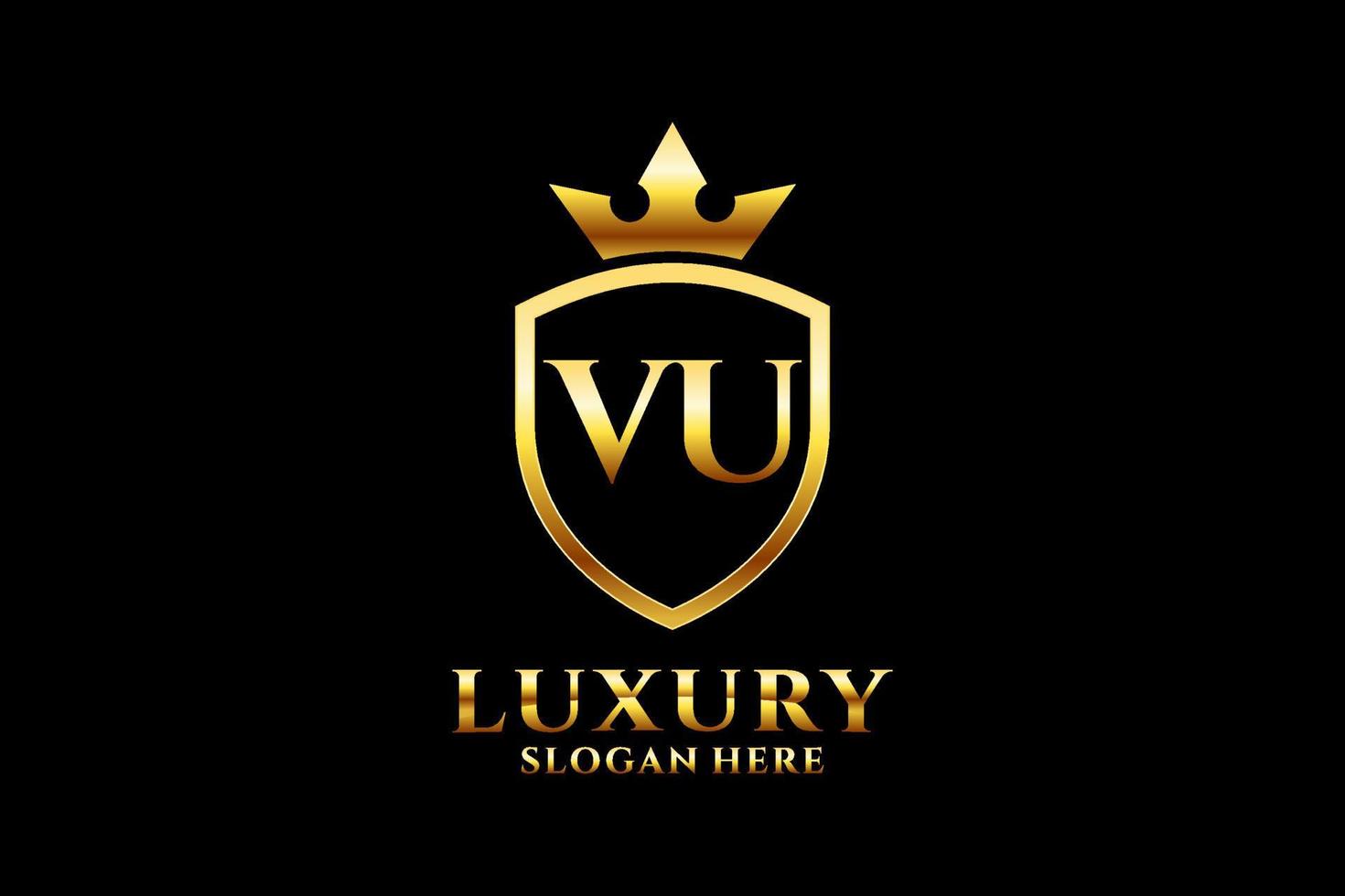 logo monogramme de luxe élégant initial vu ou modèle de badge avec volutes et couronne royale - parfait pour les projets de marque de luxe vecteur