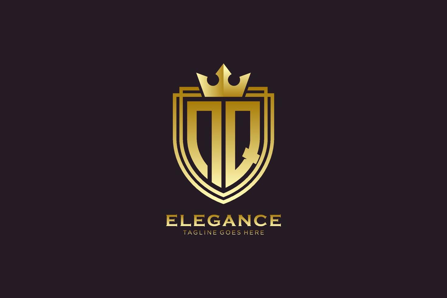 logo monogramme de luxe élégant initial nq ou modèle de badge avec volutes et couronne royale - parfait pour les projets de marque de luxe vecteur