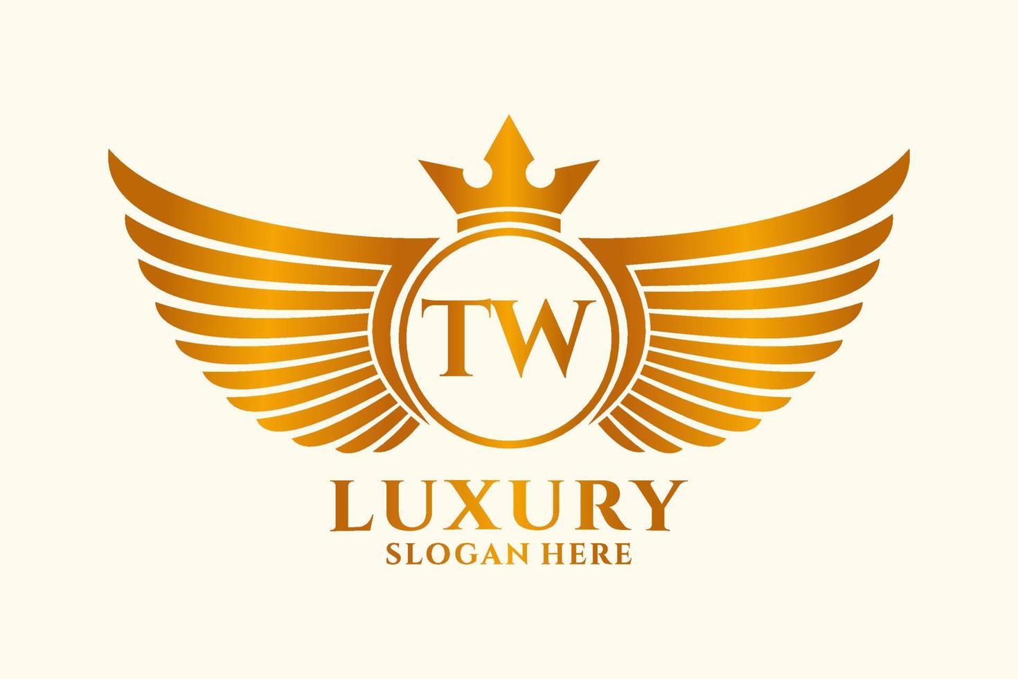 lettre d'aile royale de luxe tw crête vecteur de logo couleur or, logo de victoire, logo de crête, logo d'aile, modèle de logo vectoriel.