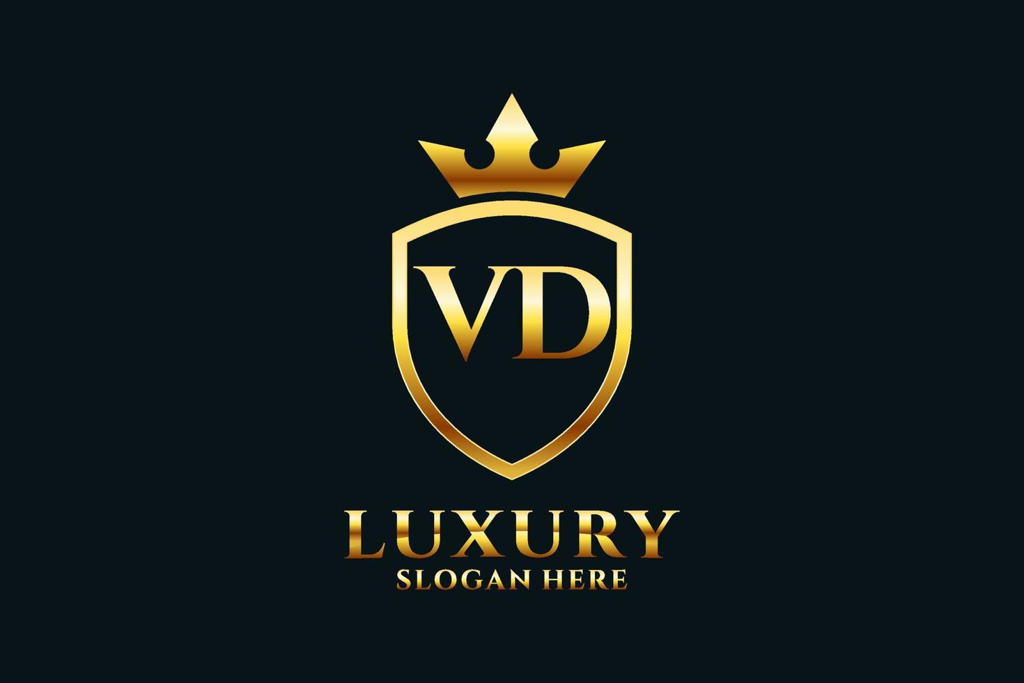 logo monogramme de luxe élégant initial vd ou modèle de badge avec volutes et couronne royale - parfait pour les projets de marque de luxe vecteur