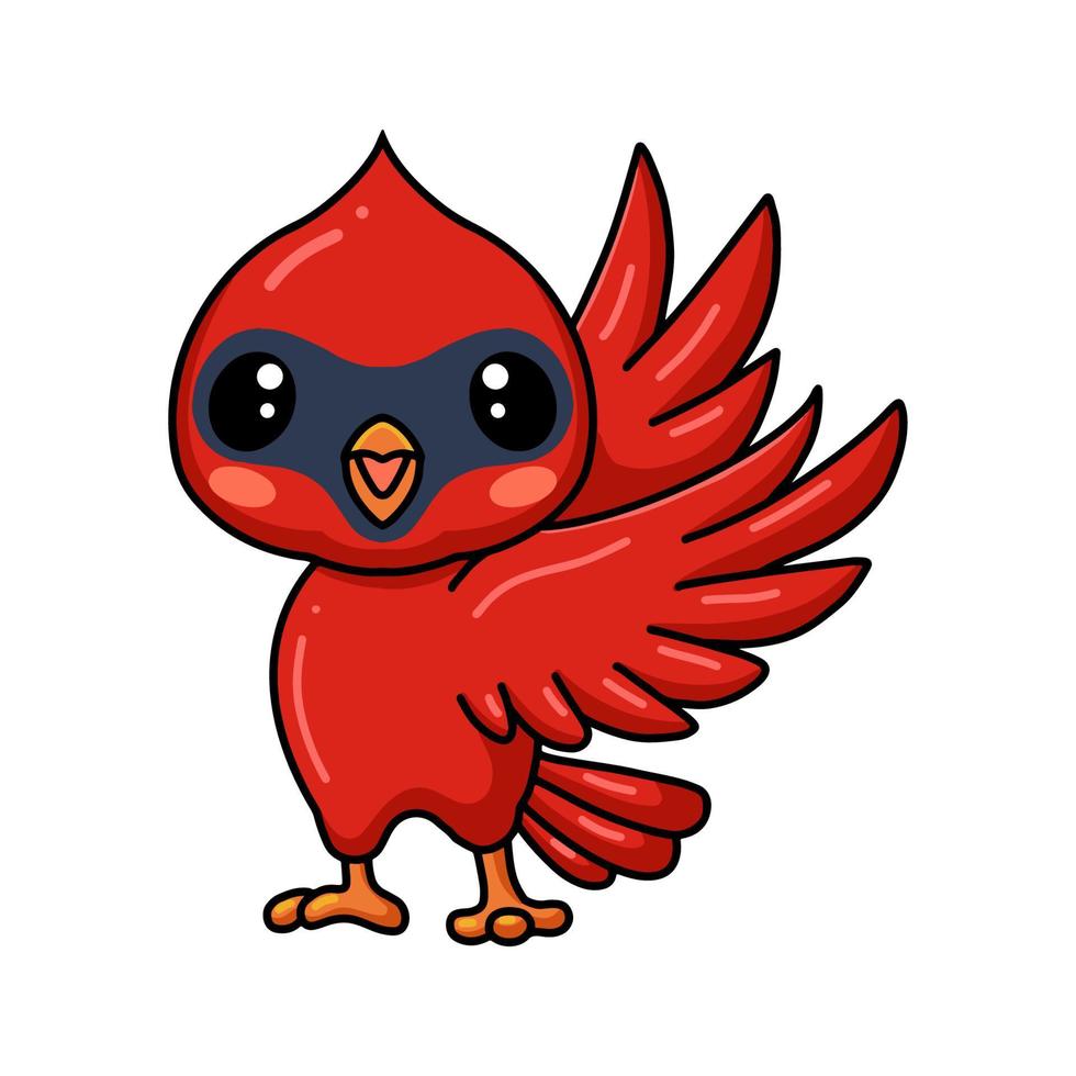 mignon, bébé, cardinal, oiseau, dessin animé, poser vecteur