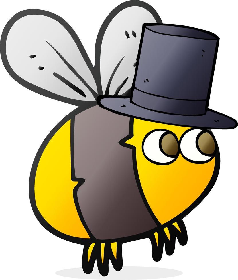 chapeau haut de forme abeille cartoon dessiné à main levée vecteur