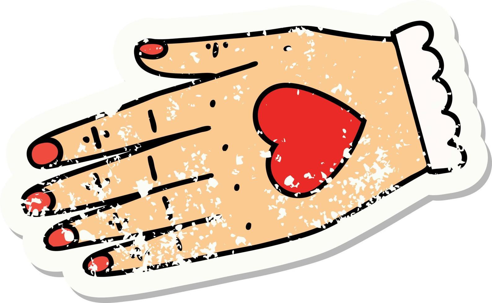 tatouage d'autocollant en détresse dans le style traditionnel d'une main vecteur