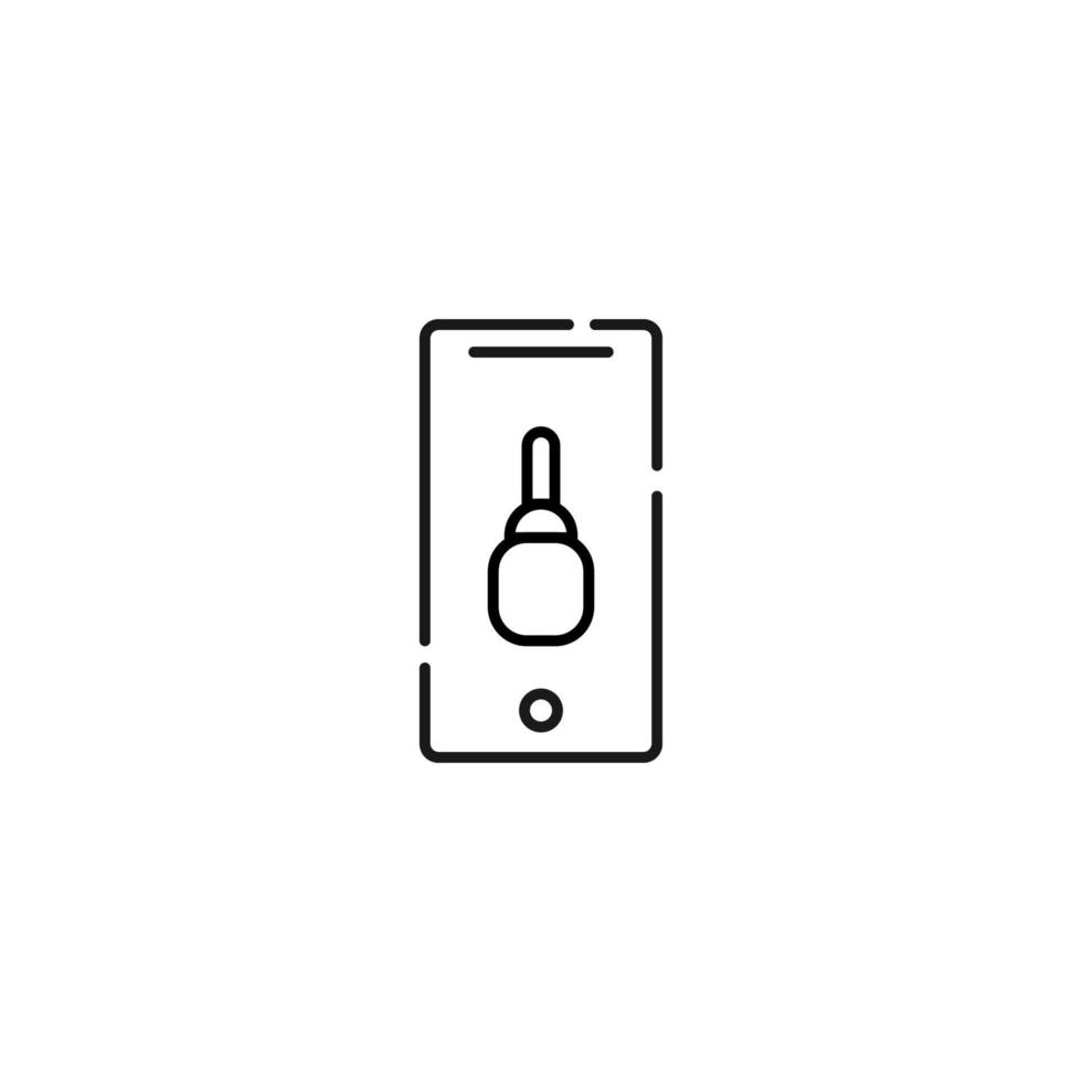 affichage du téléphone. symbole de ligne vectorielle dessiné dans un style plat moderne. parfait pour le site Web, les magasins, les pages Internet. trait modifiable. icône de ligne de bouteille cosmétique sur l'écran du téléphone vecteur