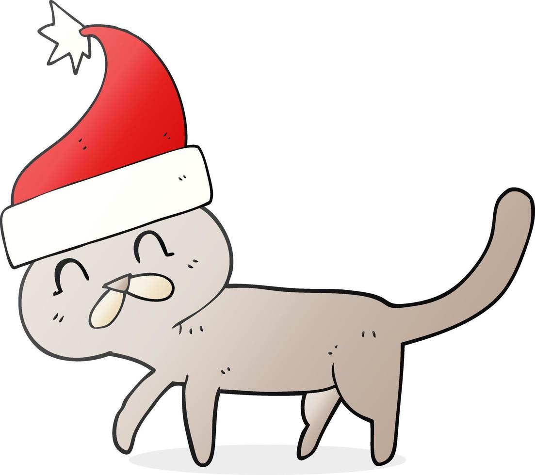 chat de dessin animé dessiné à main levée portant un chapeau de noël vecteur