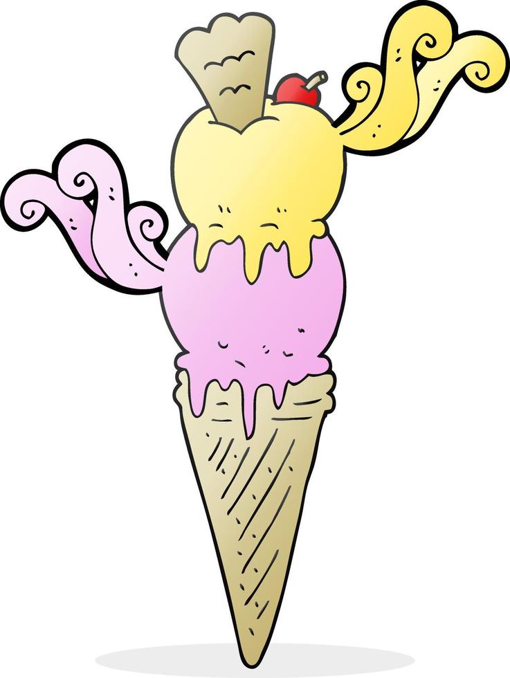Cornet de crème glacée cartoon dessiné à main levée vecteur