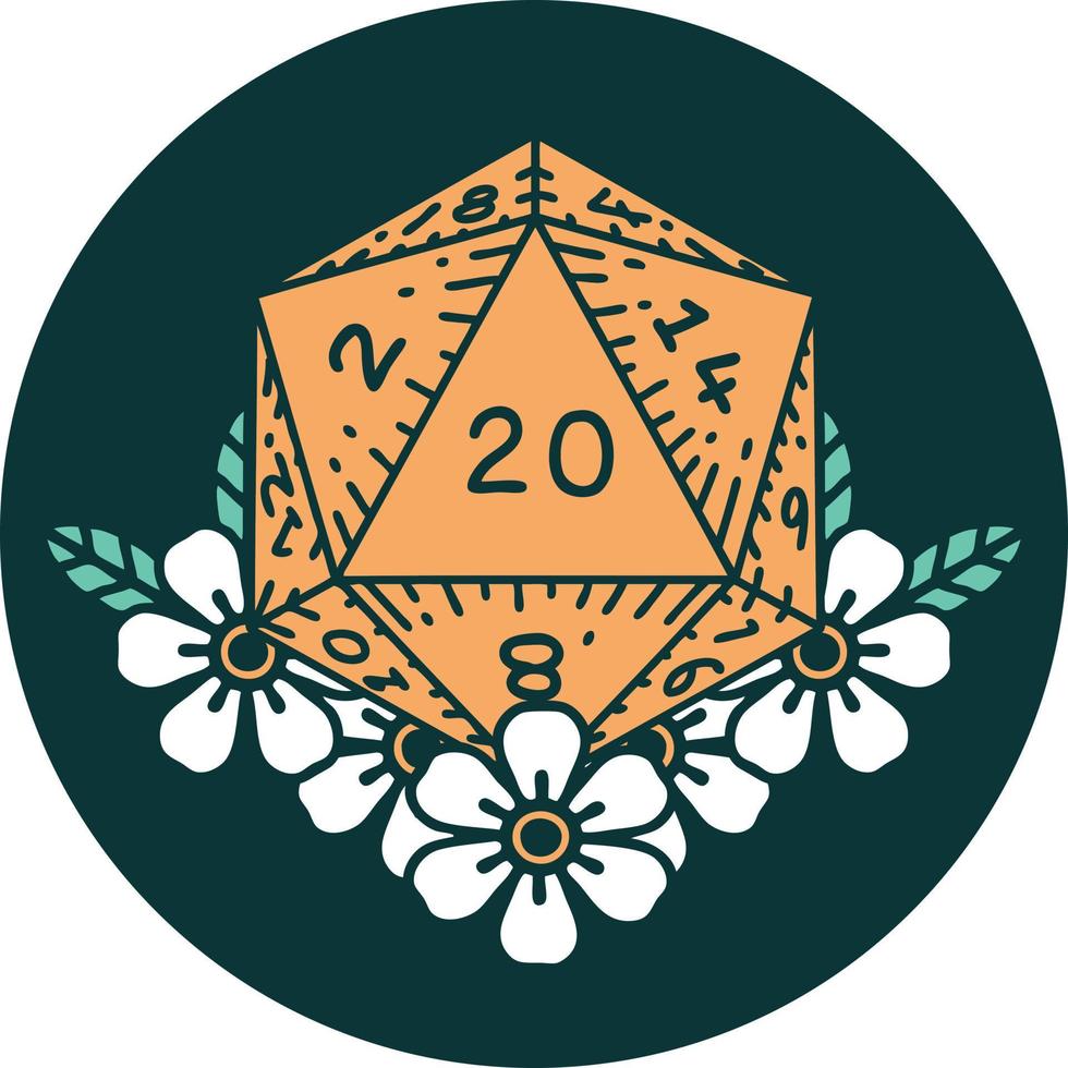 image de style de tatouage emblématique d'un d20 vecteur