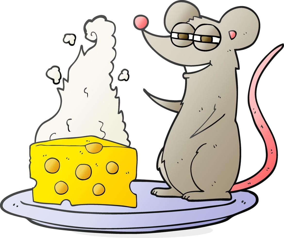 souris de dessin animé à main levée avec du fromage vecteur