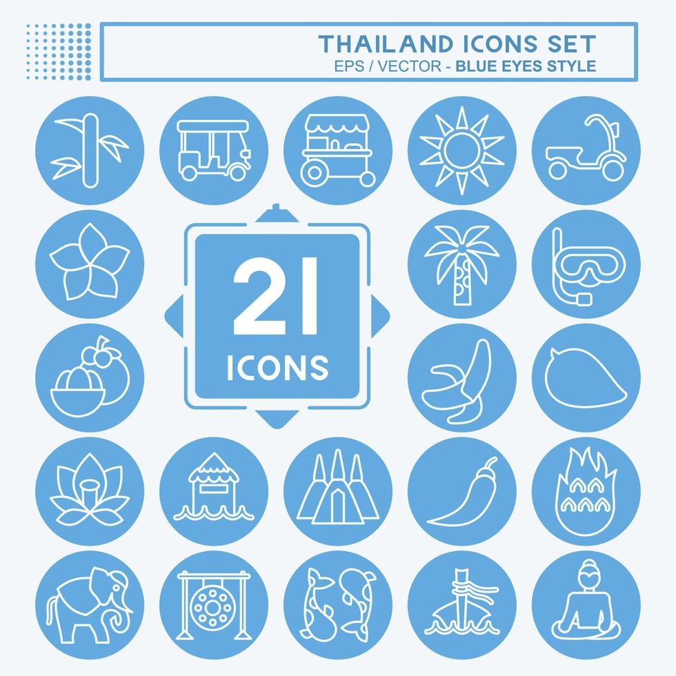 jeu d'icônes thaïlande. lié au symbole de la Thaïlande. façon yeux bleus. conception simple modifiable. simple illustration. icônes vectorielles simples. tourisme de voyage mondial. thaïlandais vecteur