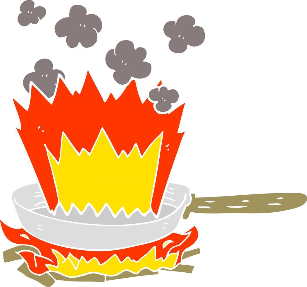 illustration en couleur plate d'une poêle à frire en feu vecteur