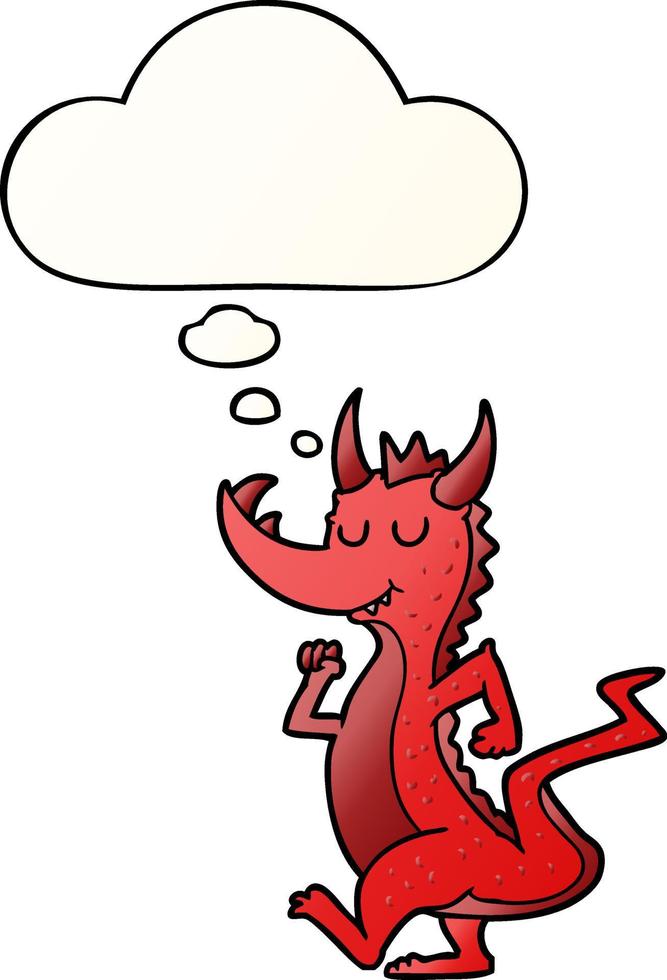 dessin animé mignon dragon et bulle de pensée dans un style dégradé lisse vecteur