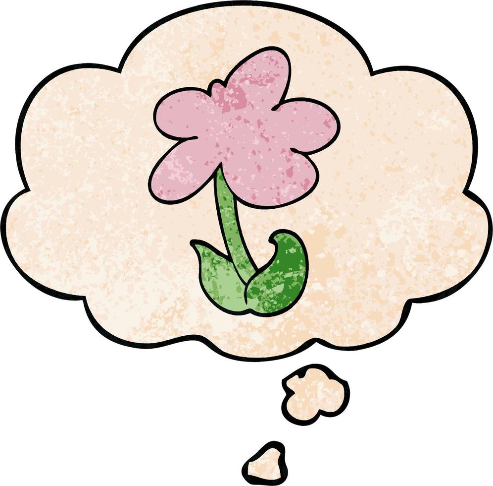 fleur de dessin animé mignon et bulle de pensée dans le style de motif de texture grunge vecteur
