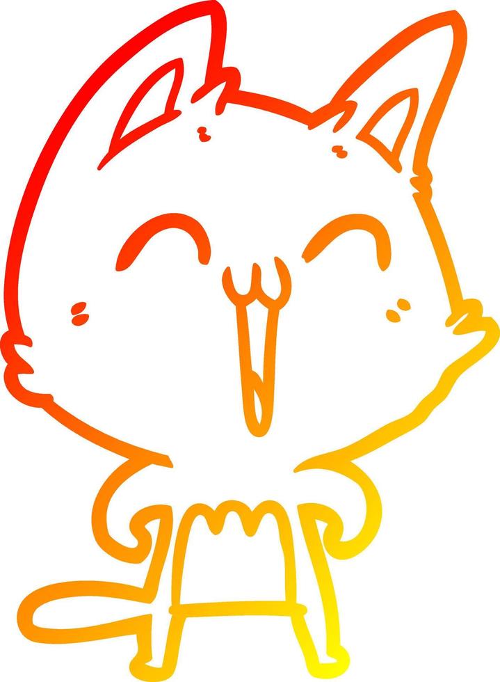 ligne de gradient chaud dessinant un chat de dessin animé heureux vecteur