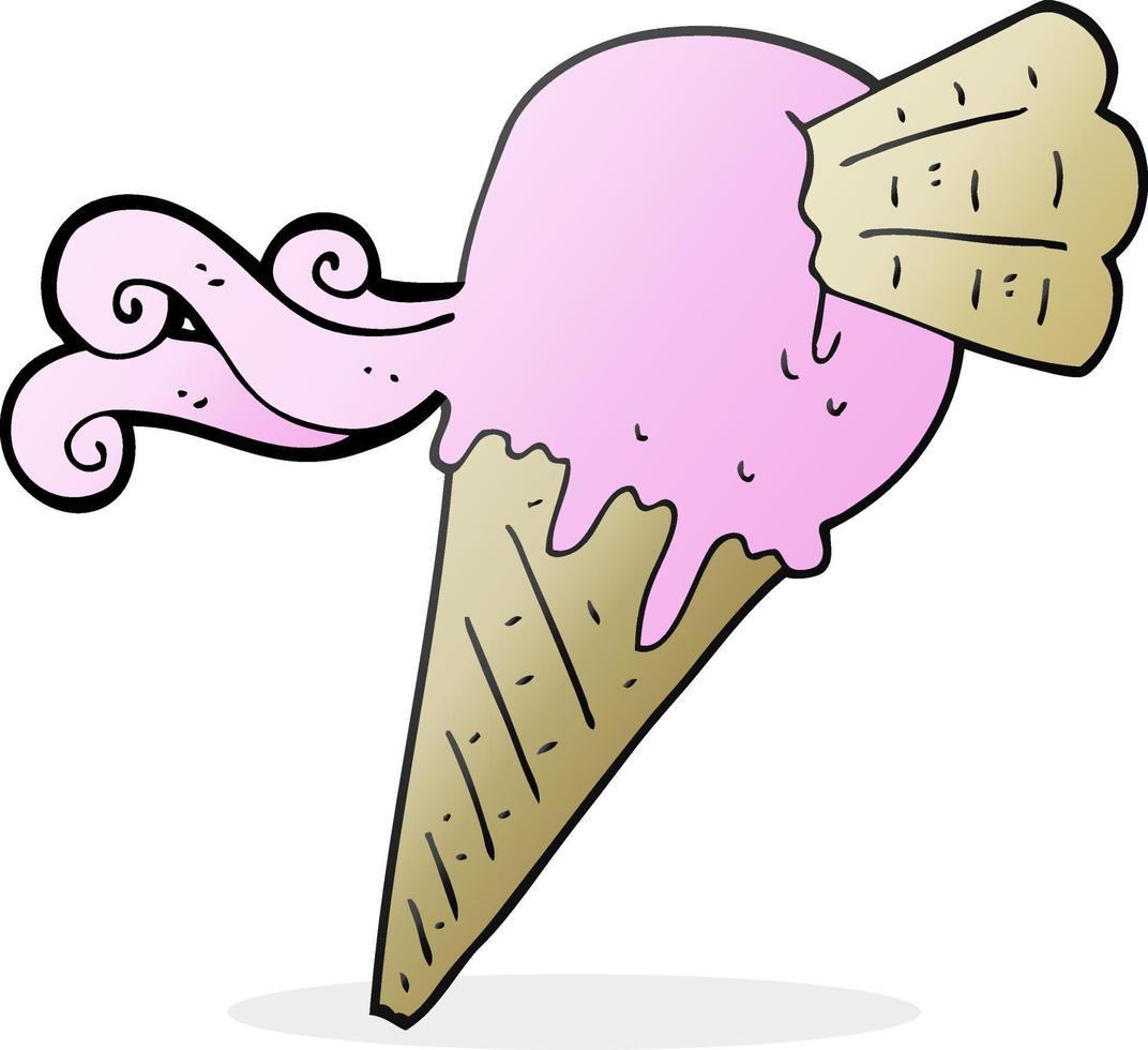 Cornet de crème glacée cartoon dessiné à main levée vecteur