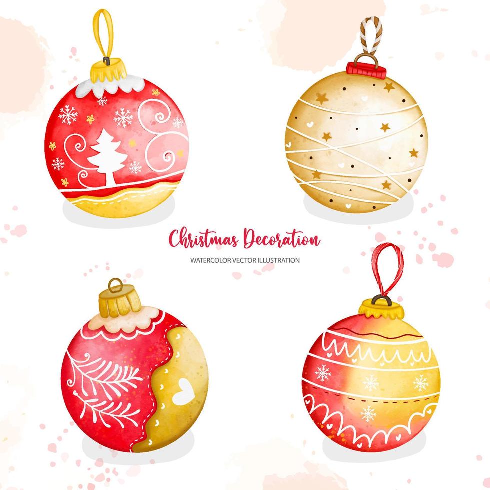 clipart de boules de Noël aquarelle, décoration de Noël, illustration aquarelle de peinture numérique vecteur