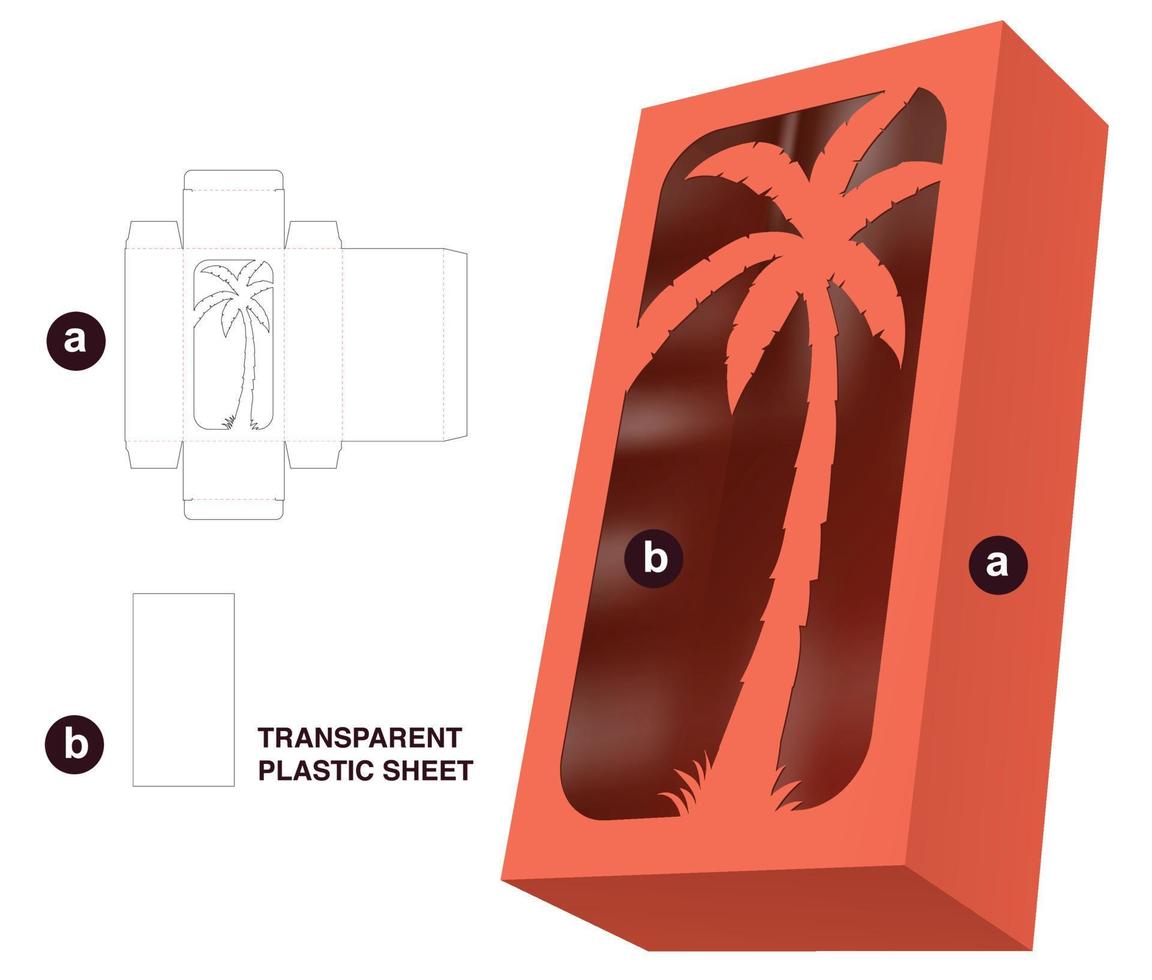 boîte avec modèle de découpe de fenêtre d'arbre au pochoir et maquette 3d vecteur