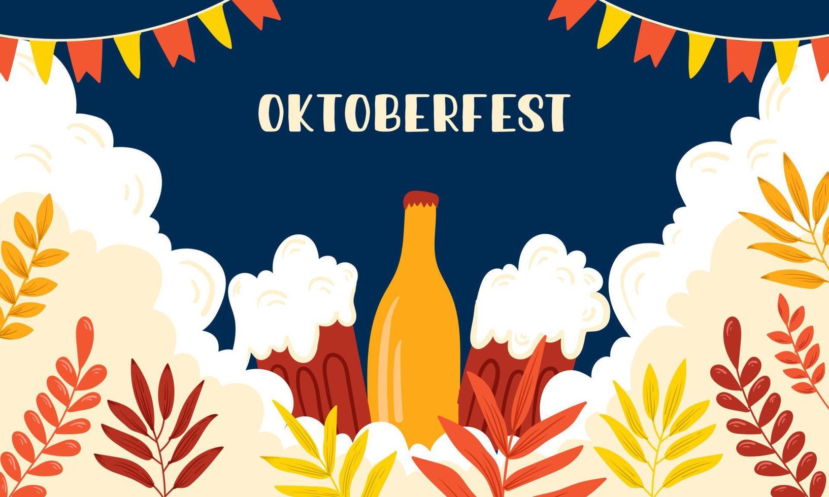fond de la fête de la bière. bannière de l'événement du festival de la bière oktoberfest. mug et vecteur de bière bouteille