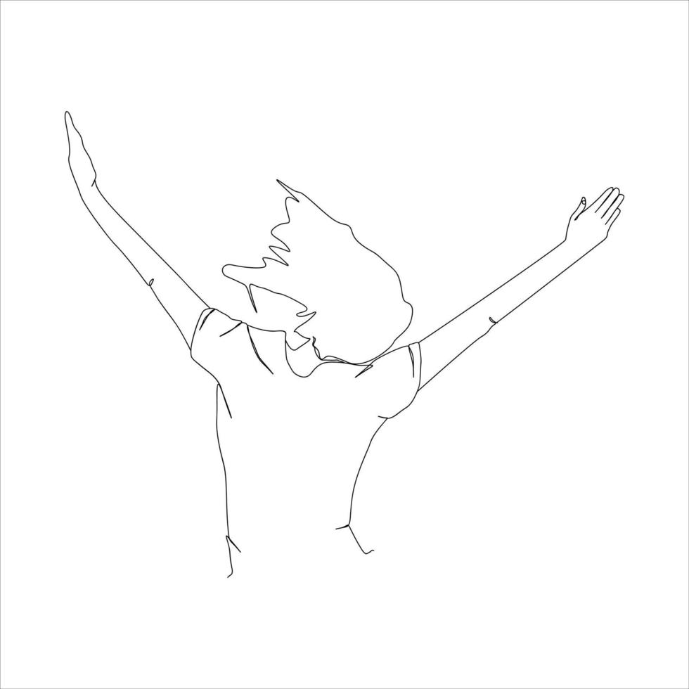 femme heureuse dessinant une ligne continue design minimaliste un dessin au trait femme heureuse vecteur