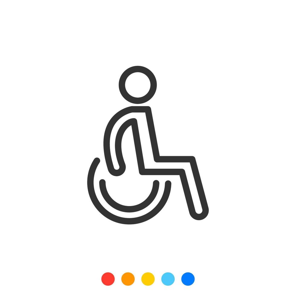 icône de ligne de handicap handicapé, symbole de ligne simple, vecteur et illustration.